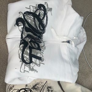 2 XL size men's hoodies. White and tan full zip up hoodies